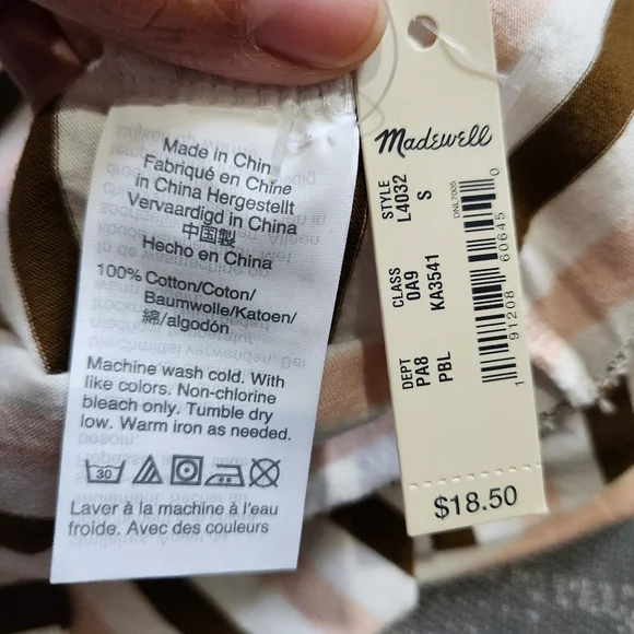 Madewell SOFT Pink/Brown/White stripe 100% cotton Retro Tee S - Picture 4 of 4